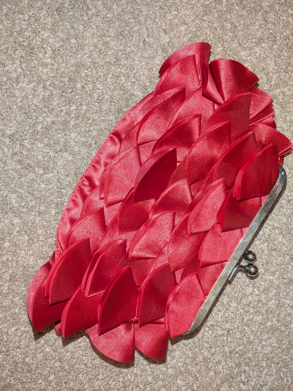 Red Ruffle Petal Satin Clutch Handbag By Walgreens